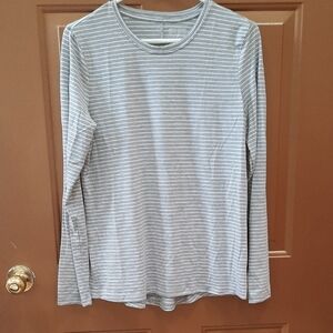Duluth Trading Co Gray Striped Long Sleeve Tee